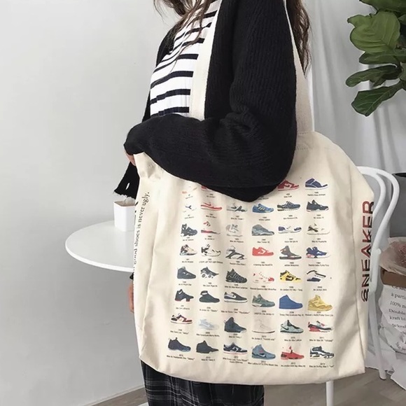 Sneaker tote shoulder bag canvas print sneaker lovers shoes art gift idea artsy - Picture 3 of 7